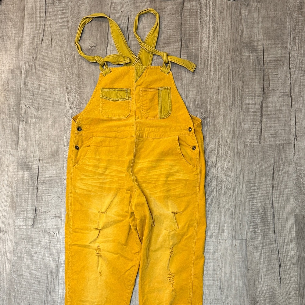 Yellow Distressed Oversized Overalls